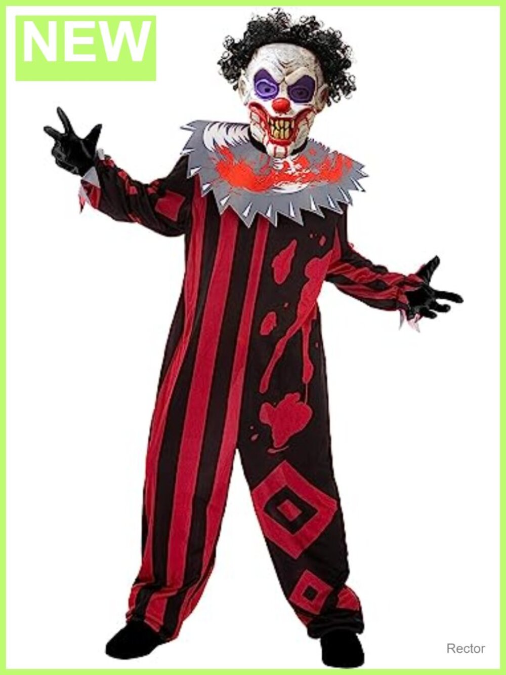 Kids Scary Clown Halloween Costume Jumpsuit Mask Collar Pretend Play